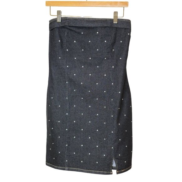 Heart & Heels Black Denim Strapless Dress Rhinestone Slit Juniors Size Large - Picture 1 of 13